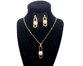 Chain Item Pearl Stud Earring Necklace Set