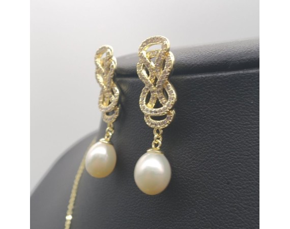 Chinese Knot Design Pearl Pendant Necklace And Stud Earrings Set