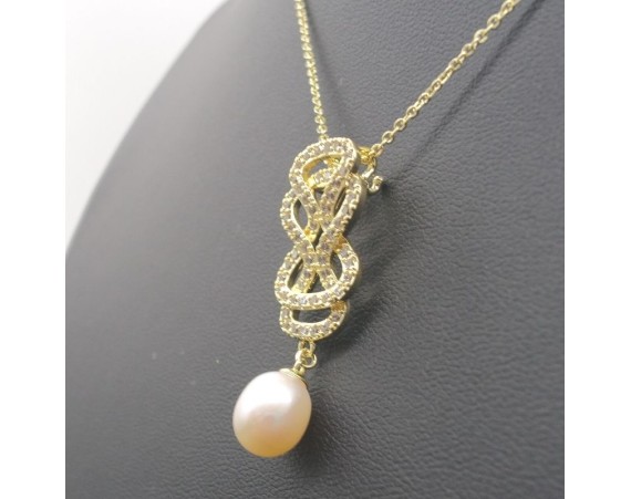 Chinese Knot Design Pearl Pendant Necklace And Stud Earrings Set