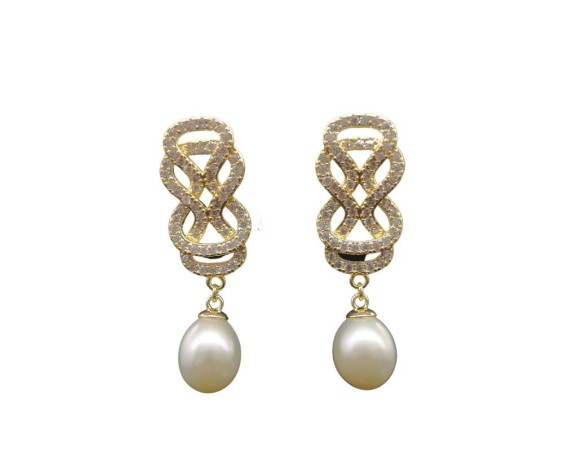 Chinese Knot Design Pearl Pendant Necklace And Stud Earrings Set