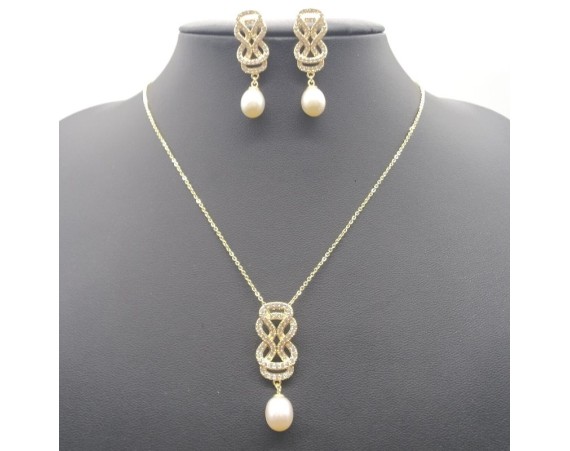 Chinese Knot Design Pearl Pendant Necklace And Stud Earrings Set